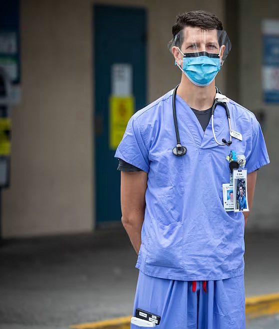Dr. Brown outside Royal Columbian Hospital ED during COVID-19