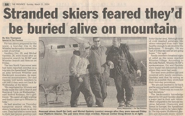 Spearhead Rescue 2004 - Vancouver Province Newspaper